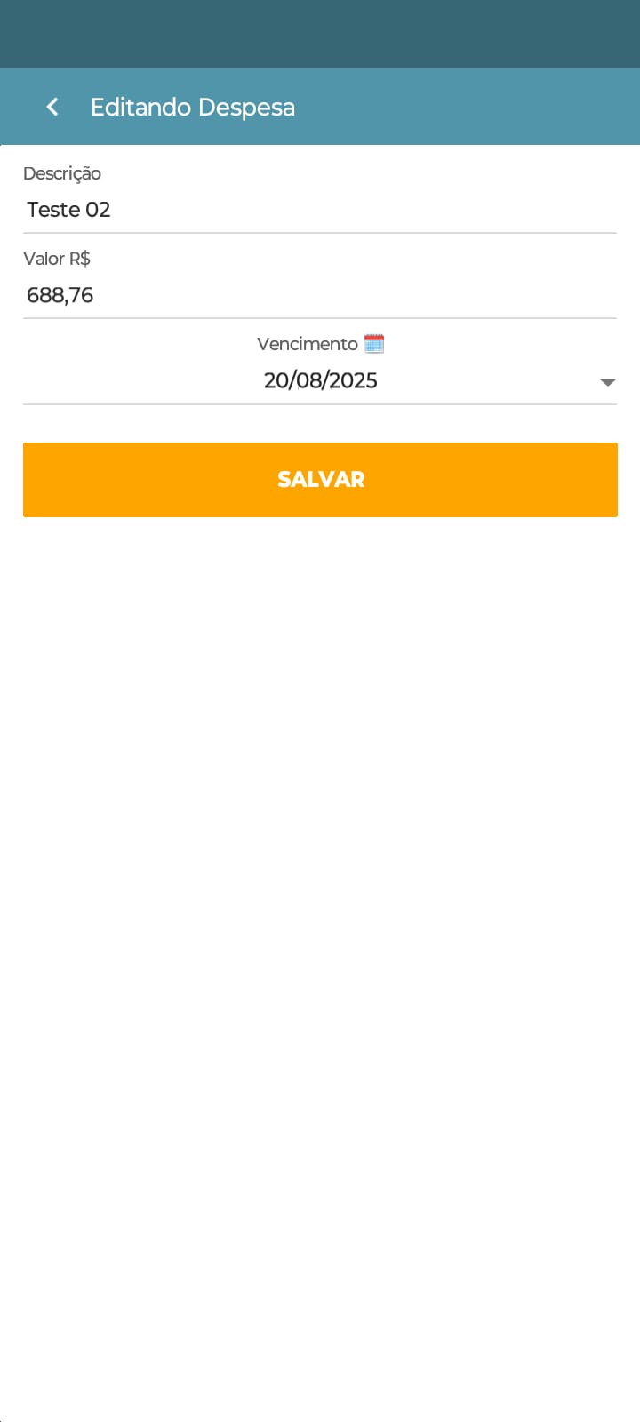 Tela de Inclusão de nova despesa