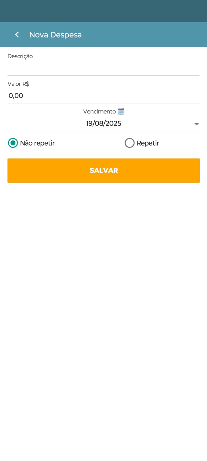 Tela de Inclusão de nova despesa repetição fixa